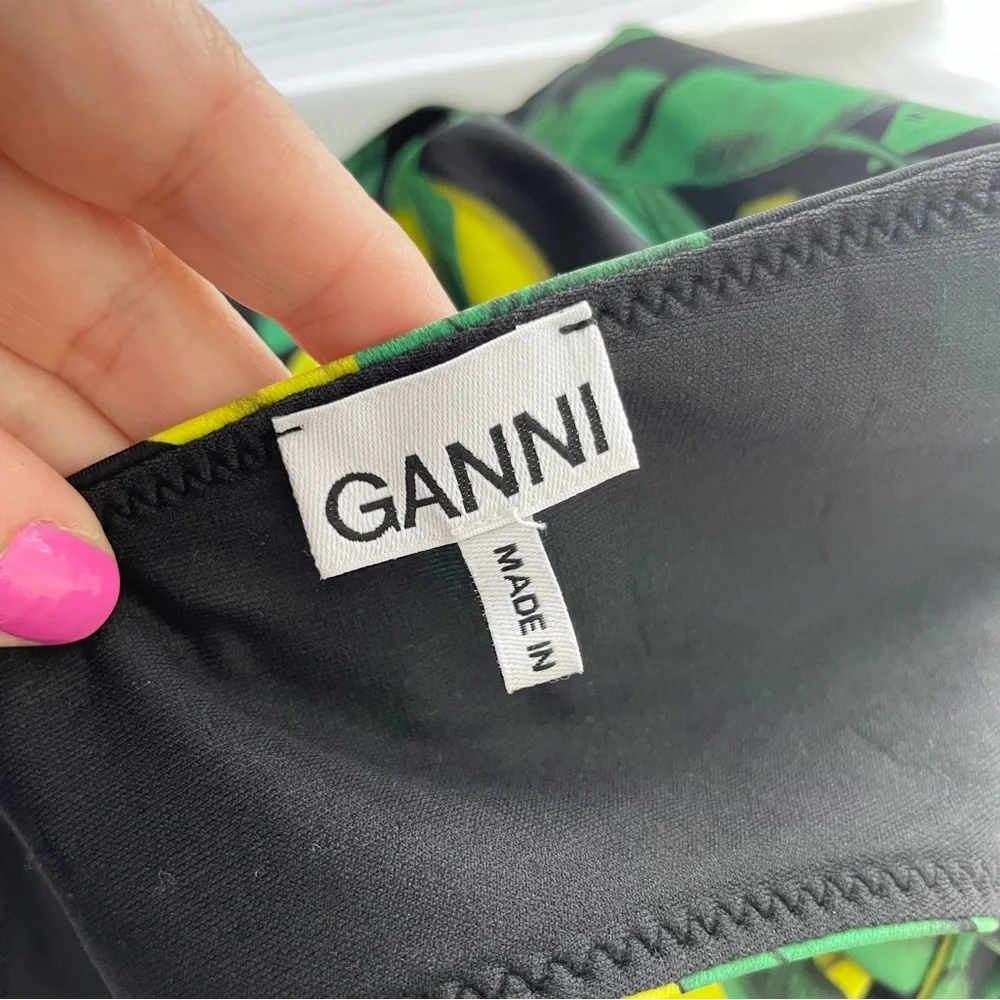 {Ganni} Banana Print Belted One-Piece Swimsuit, Plus Size 4XL/22